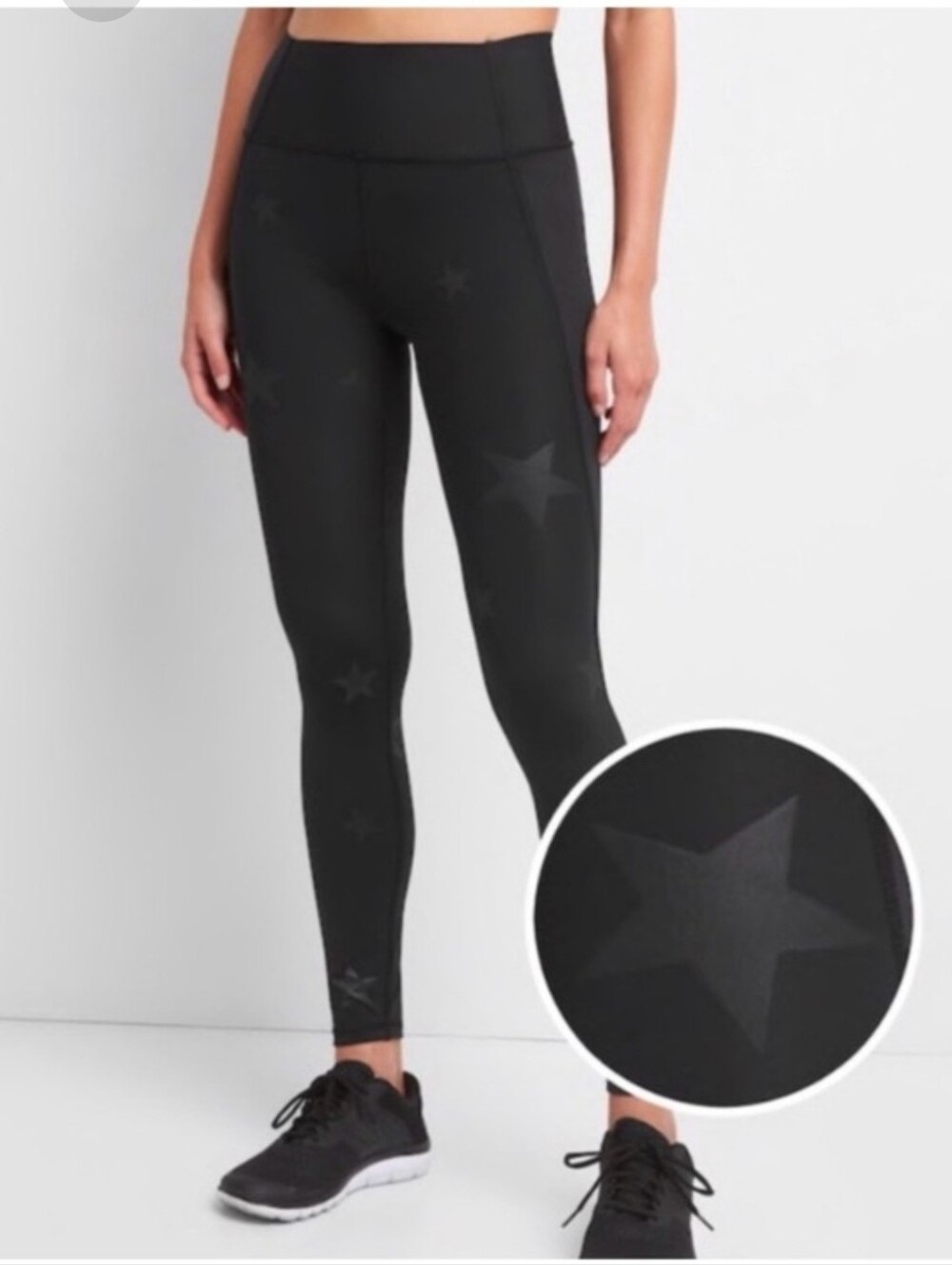 GapFit Sculpt Black Star High Rise Leggings Side Pockets Size M